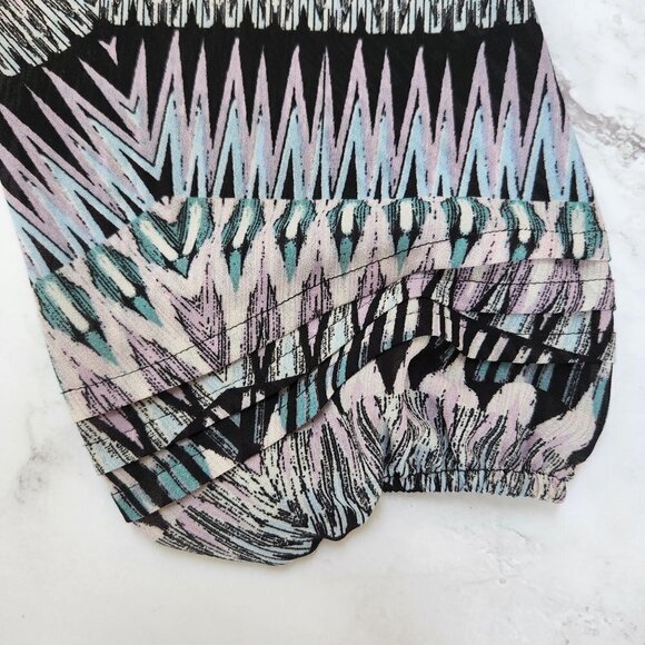 Sanctuary Sheer Chiffon Pastel Geometric Pleated Hem Long Sleeve Blouse Top XS - Picture 4 of 9